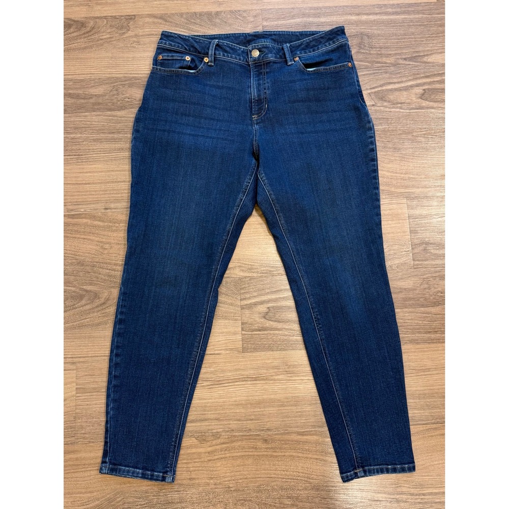 LL Bean BeanFlex Skinny Leg Favorite Fit Jeans Dark Wash Indigo 14 Pet 508213
